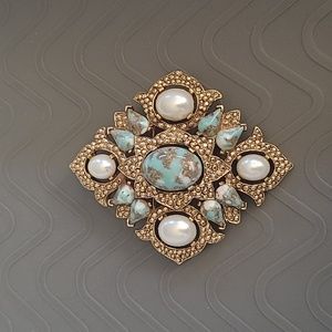 Gold, Stone & Pearl Brooch